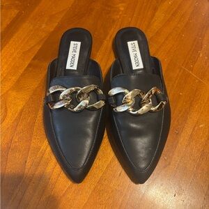 Steve Madden Black and Gold Women's Mules